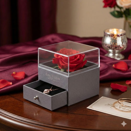 Oro Luxe Eternal Rose Jewelry Box with 100 Languages “I Love You” Necklace – Luxury Gift for Her