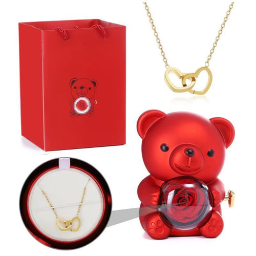 Oro Luxe Eternal Rose Teddy Bear Jewelry Gift Box & Necklace- Romantic Gift for Her