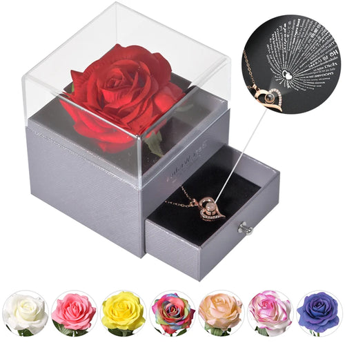 nfading Eternal Rose Jewelry Box with 100 Languages “I Love You” Necklace – Luxury Gift for Her